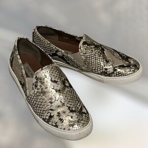 Steve Madden Black Cream Metallic Faux Snakeskin Slip-On Sneakers Women’s 9.5